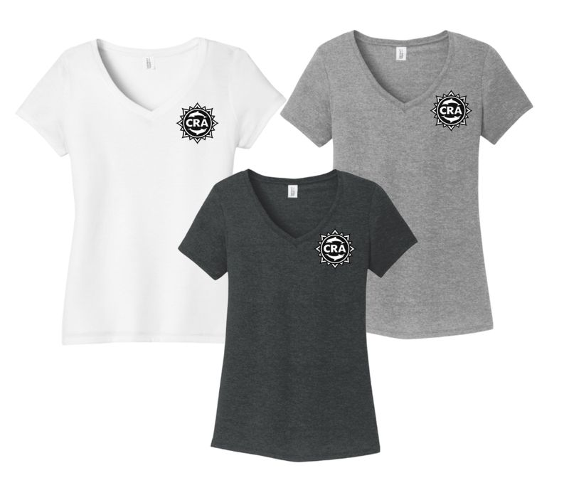 CRA Dolphins BLACK TEAM LOGO Ladies V-Neck Tee - Grey Frost, Black or White - LADIES