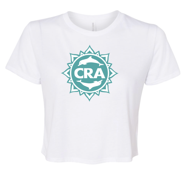 CRA Dolphins TEAL TEAM LOGO Ladies Flowy Crop Tee - Athletic Heather, Black or White - Adult