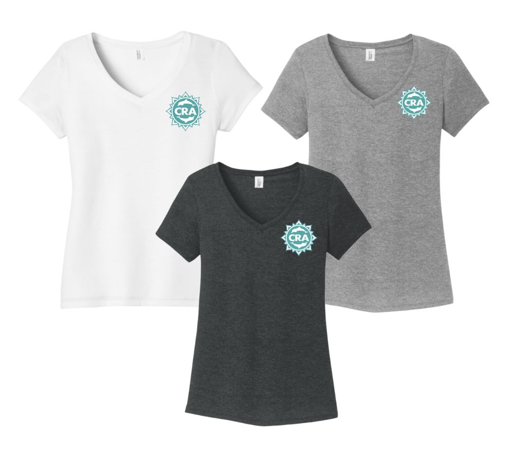 CRA Dolphins TEAL TEAM LOGO Ladies V-Neck Tee - Grey Frost, Black or White - LADIES CRA Dolphins TEAL TEAM LOGO Ladies V-Neck Tee - Grey Frost, Black or White - LADIES