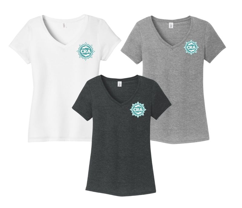 CRA Dolphins TEAL TEAM LOGO Ladies V-Neck Tee - Grey Frost, Black or White - LADIES