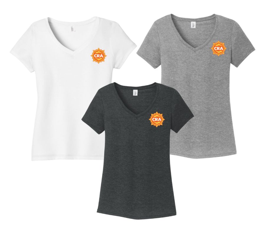 CRA Dolphins ORANGE TEAM LOGO Ladies V-Neck Tee - Grey Frost, Black or White - LADIES
