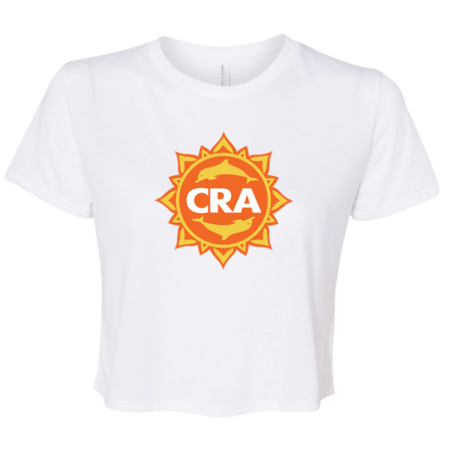 CRA Dolphins ORANGE TEAM LOGO Ladies Flowy Crop Tee - Athletic Heather, Black or White - Adult