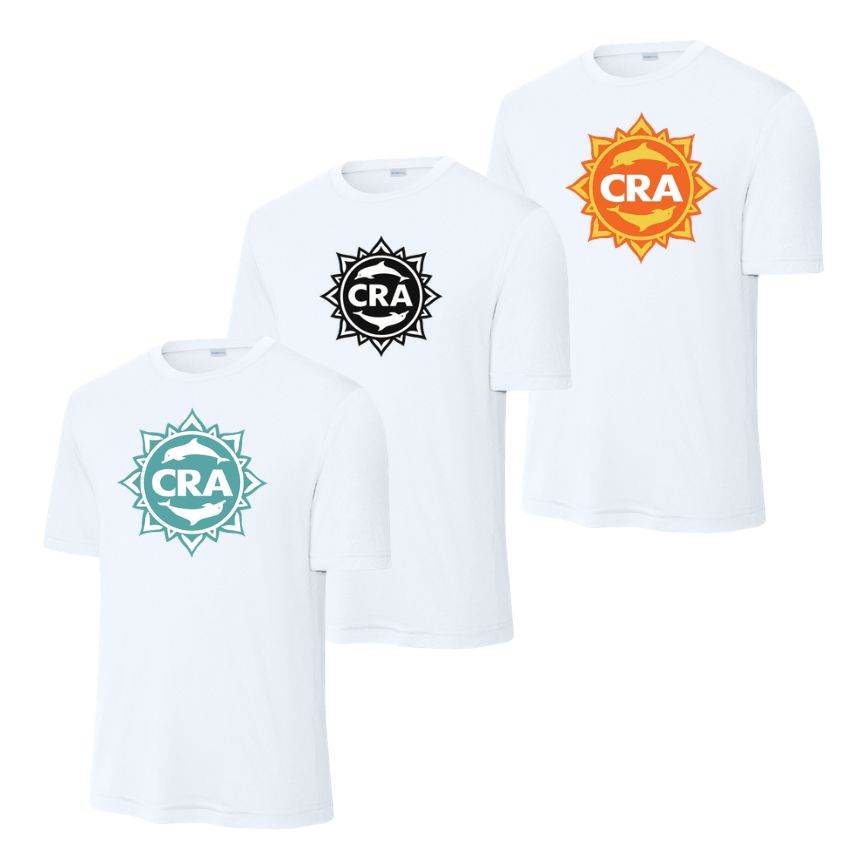 CRA Dophins MENS Moisture Wick Tee - White - PICK YOUR BACK - Adult CRA Dophins MENS Moisture Wick Tee - White - PICK YOUR BACK - Adult
