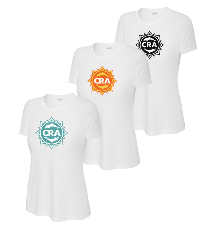 CRA Dolphins LADIES Moisture Wick Tee - White - PICK YOUR BACK - Adult CRA Dolphins LADIES Moisture Wick Tee - White - PICK YOUR BACK - Adult