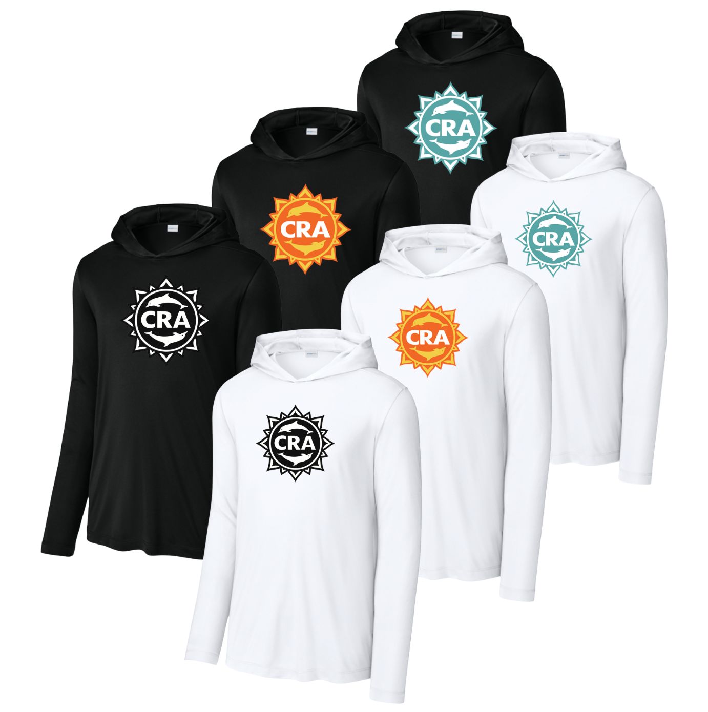 CRA Dolphins UV Pro Long Sleeve Hoodie Tee - White or Black - ADULT