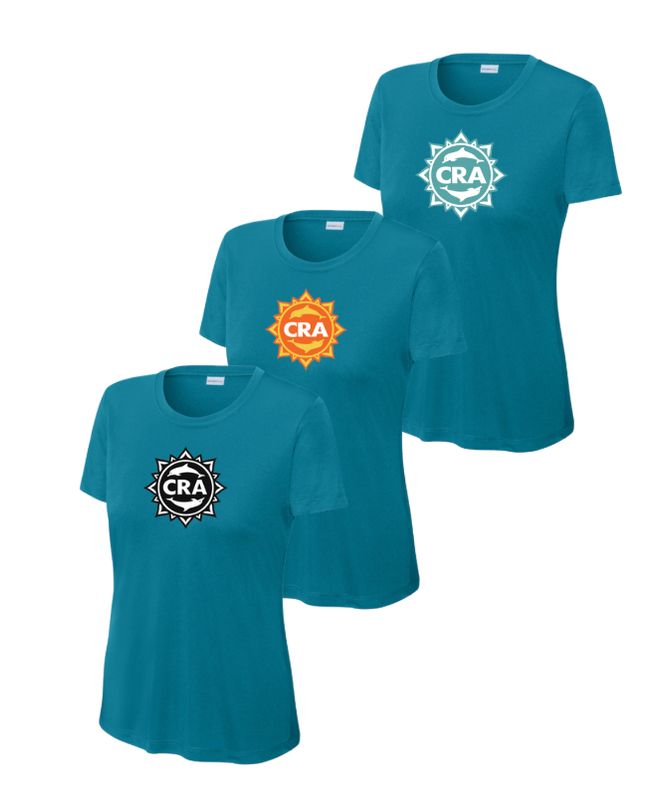 CRA Dolphins LADIES Moisture Wick Tee - Teal - PICK YOUR BACK - Adult