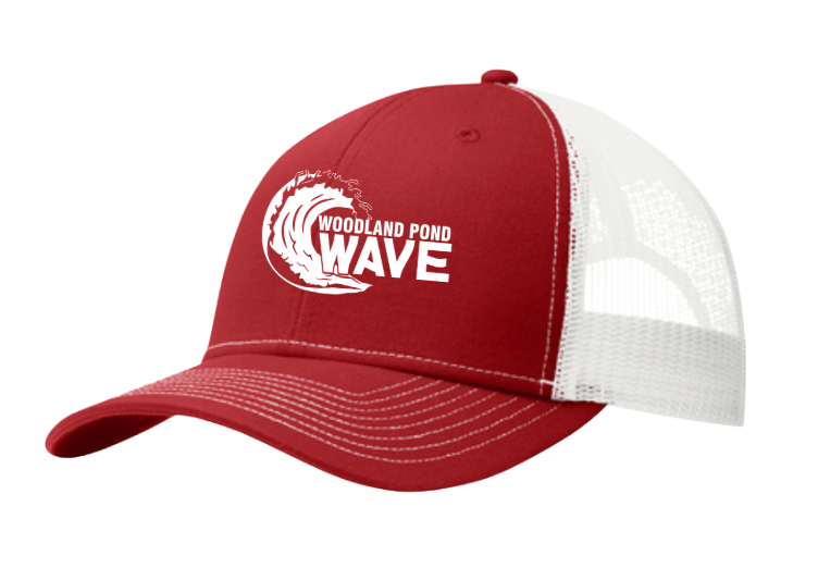 Woodland Pond Wave Embroidered Snapback Trucker Cap Hat- Red/White or Navy/White