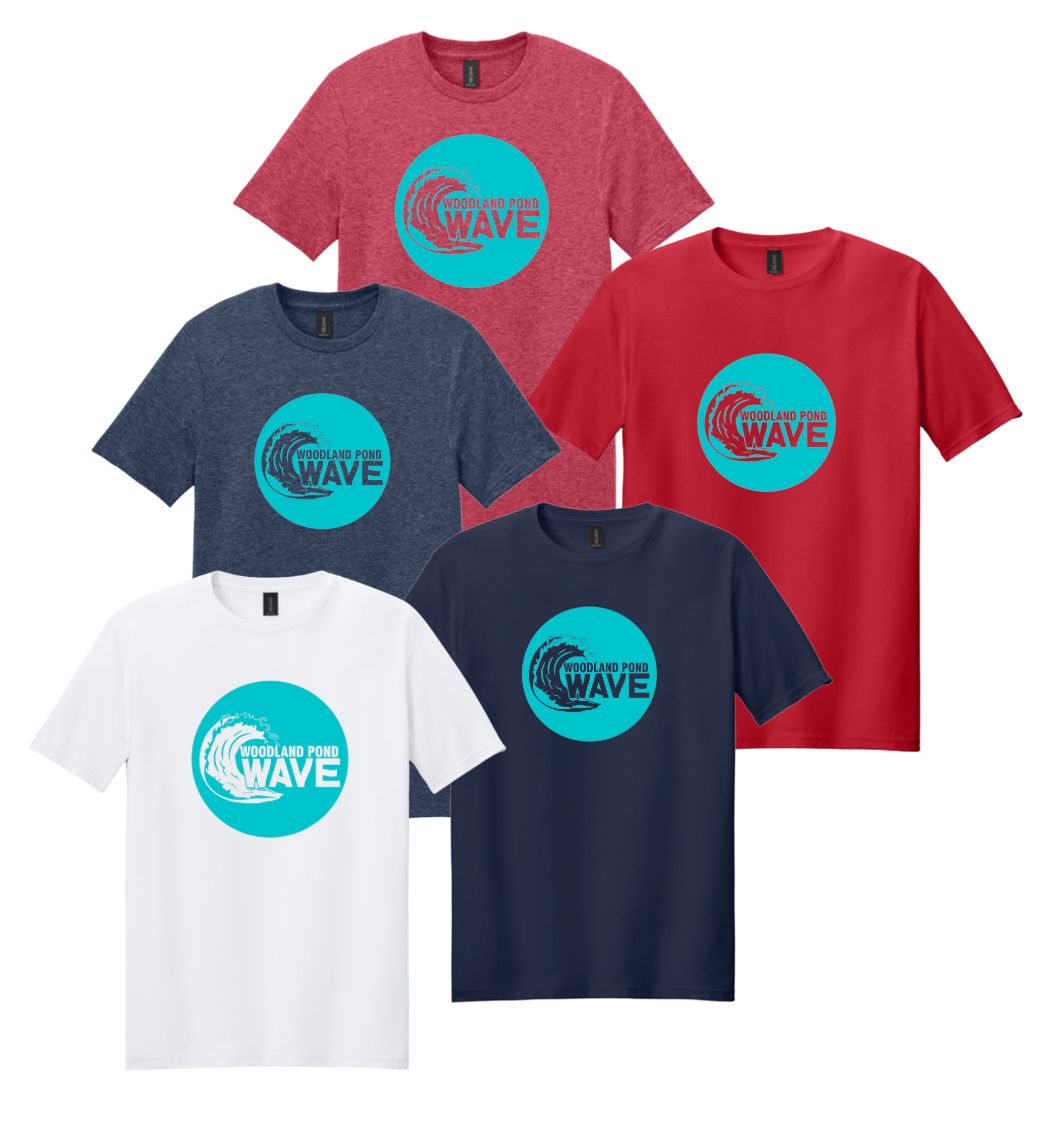 Woodland Pond Wave T-Shirt - Turquoise Team Logo - White, Red, Navy, Heather Red or Heather Navy - Adult & Youth Sizes