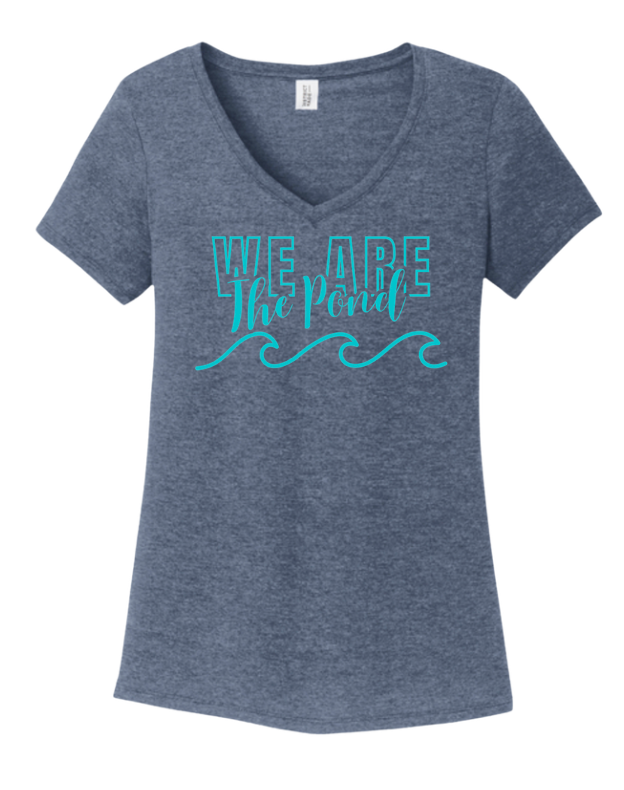 Woodland Pond Wave Ladies V-Neck Tee - White, Navy Frost or Red Frost - We Are The Pond Logo - Adult