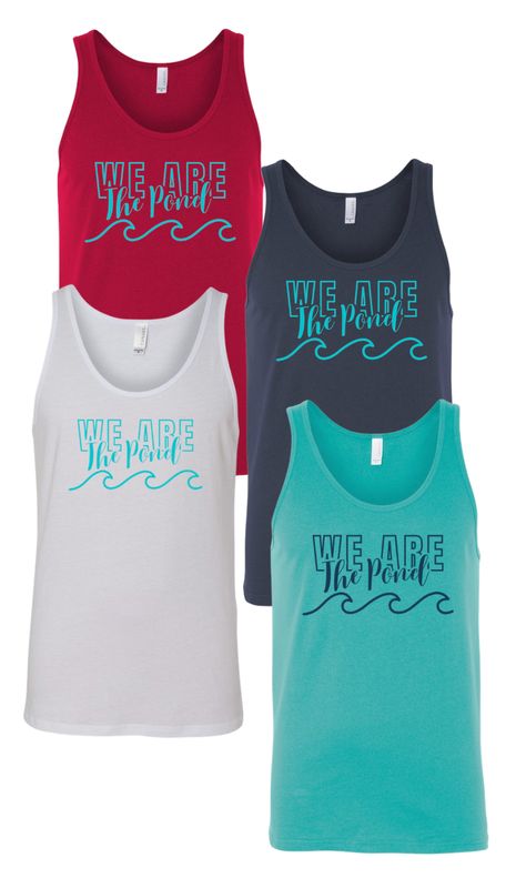 Woodland Pond Wave Unisex Jersey Tank Top - White, Teal, Red or Navy - We Are The Pond Logo - Adult Sizes Woodland Pond Wave Unisex Jersey Tank Top - White, Teal, Red or Navy - We Are The Pond Logo - Adult Sizes