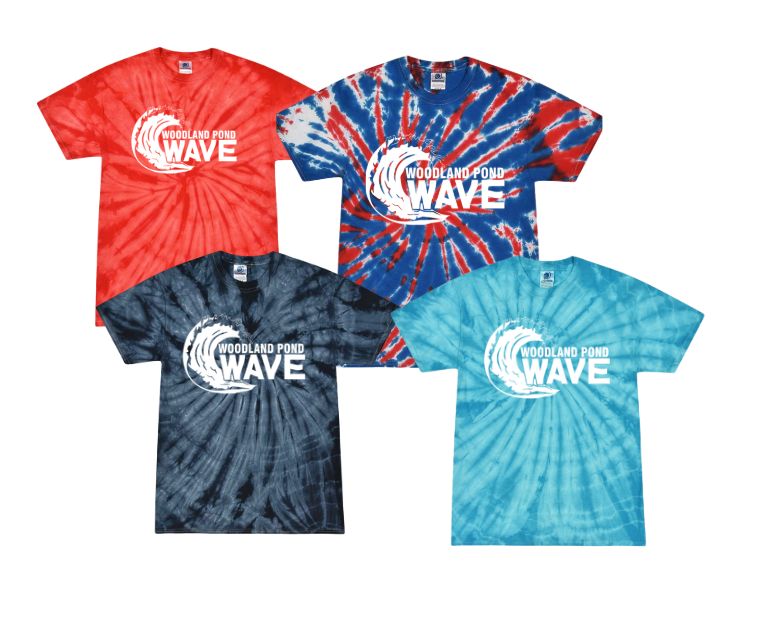 Woodland Pond Wave TIE DYE T-Shirt - White Team Logo - Union Jack, Spider Turquoise, Spider Navy or Spider Red - Youth & Adult Sizes Woodland Pond Wave TIE DYE T-Shirt - White Team Logo - Union Jack, Spider Turquoise, Spider Navy or Spider Red - Youth & Adult Sizes