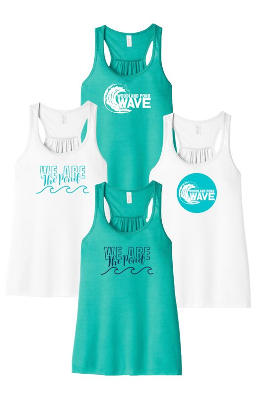 Woodland Pond Wave Girls & Ladies Flowy Racerback Tank - White or Teal - 3 Designs - YOUTH & ADULT Sizing Woodland Pond Wave Girls & Ladies Flowy Racerback Tank - White or Teal - 3 Designs - YOUTH & ADULT Sizing