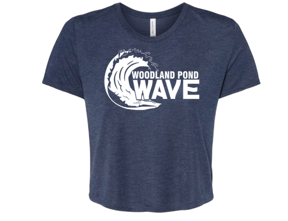 Woodland Pond Wave Ladies Flowy Crop Tee - Heather Navy - 3 Designs- Adult