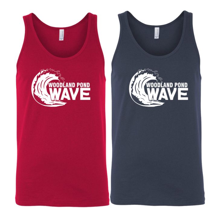 Woodland Pond Wave YOUTH Jersey Tank Top - Navy or Red - White Team Logo - Youth Sizes