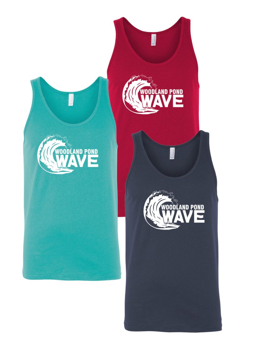 Woodland Pond Wave Unisex Jersey Tank Top - Teal, Red or Navy - White Team Logo -  Adult Sizes