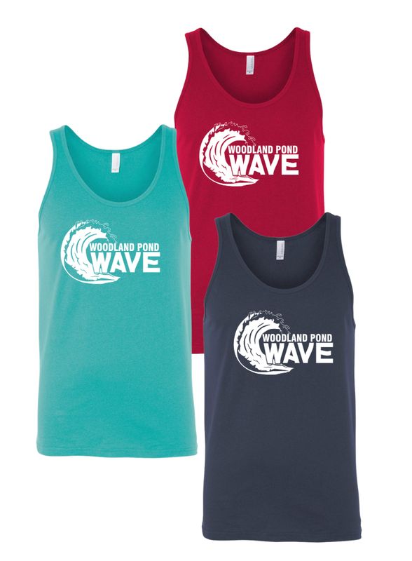 Woodland Pond Wave Unisex Jersey Tank Top - Teal, Red or Navy - White Team Logo - Adult Sizes Woodland Pond Wave Unisex Jersey Tank Top - Teal, Red or Navy - White Team Logo - Adult Sizes