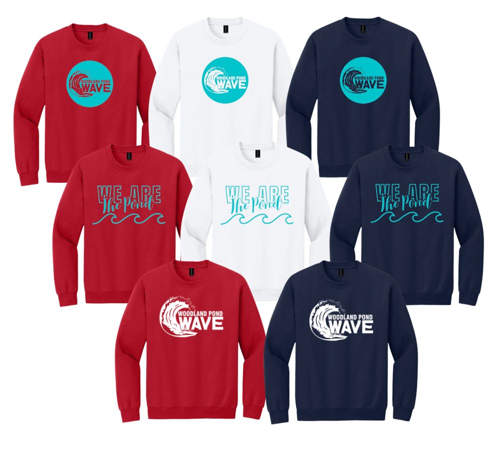 Woodland Pond Wave Crew Sweatshirt -  White, Red or Navy - 3 Design Options - Youth & Adult Sizes