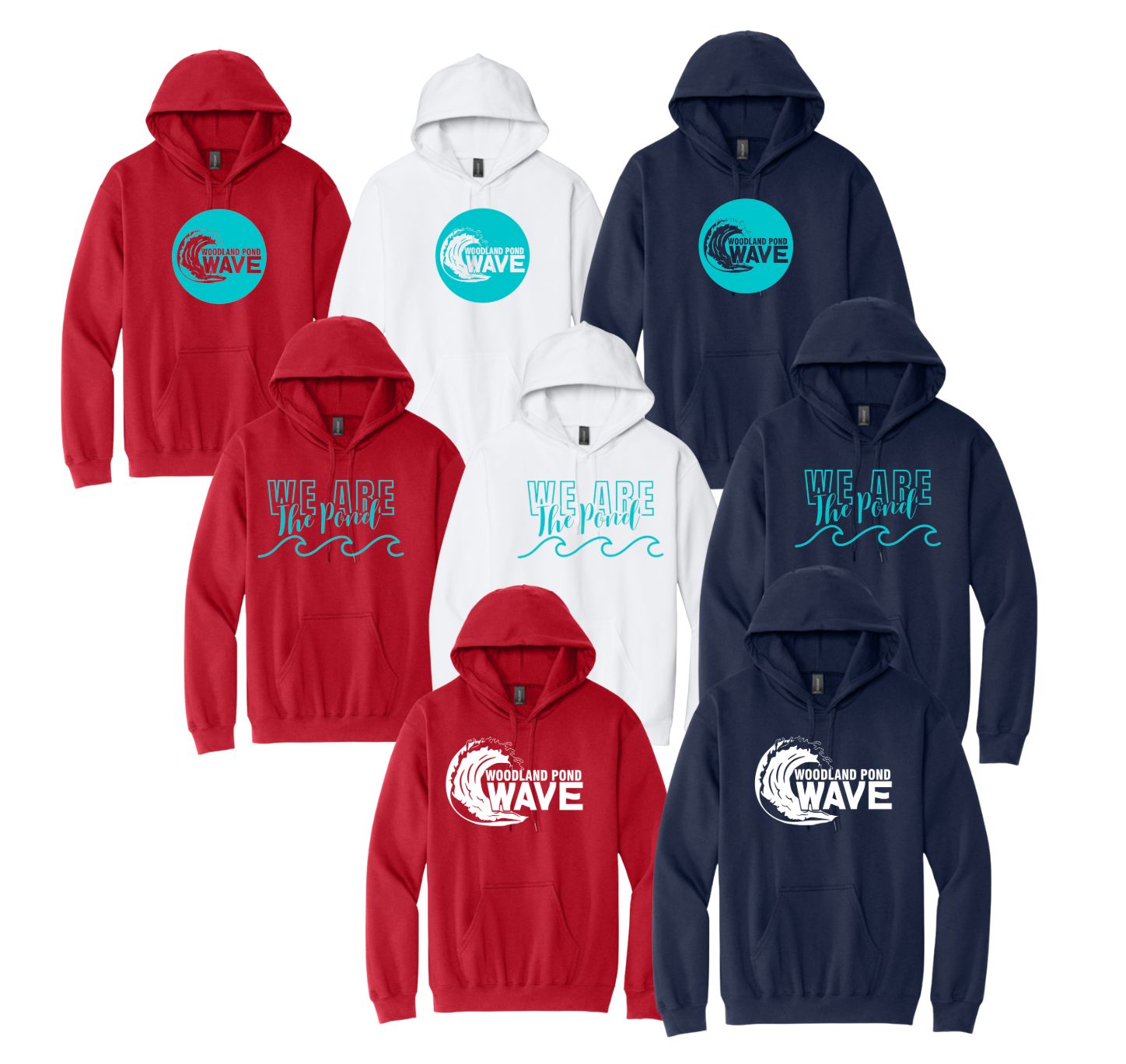 Woodland Pond Wave Hoodie Sweatshirt - White, Red or Navy - 3 Design Options - Youth & Adult Sizes
