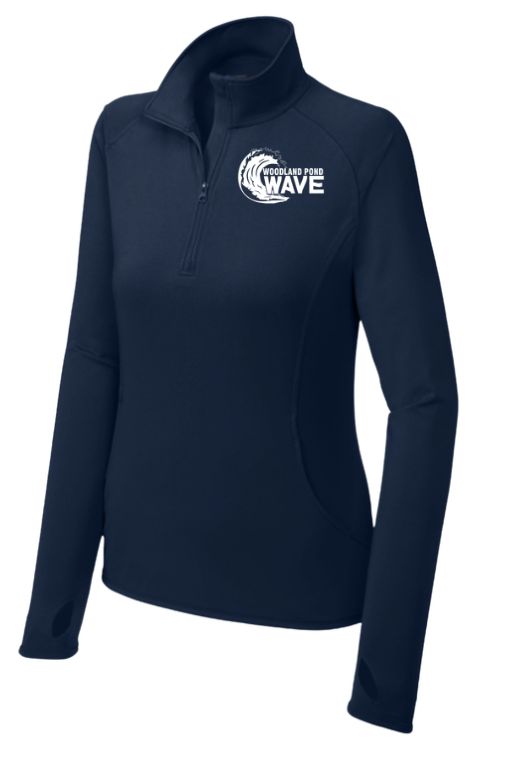Woodland Pond Wave Embroidered Ladies Sport-Wik 1/4 Zip Pull Over -Navy