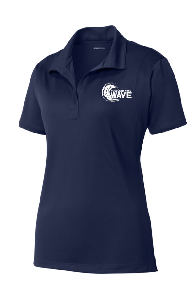 Woodland Pond Wave Embroidered Ladies Moisture Wick Polo - Navy