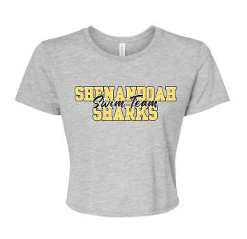 Shenandoah Sharks Ladies Flowy Crop Tee - White, Black or Athletic Heather - COLLEGIAGTE Logo