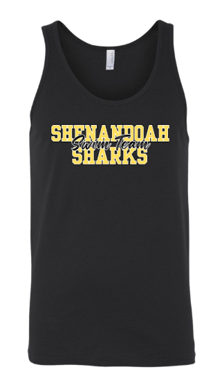 Shenandoah Sharks Team Unisex Jersey Tank Top - Black or White - Youth & Adult Sizes - COLLEGIATE Logo
