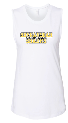 Shenandoah Sharks Ladies Muscle Tank Top - White, Black or Athletic Heather - Adult - COLLEGIATE Logo