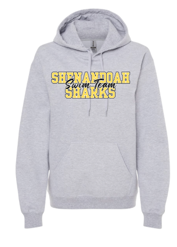 ​Shenandoah Sharks  Team Hoodie Sweatshirt - White, Black, Yellow or Sport Grey - Youth and Adult Sizing - COLLEGIATE Logo