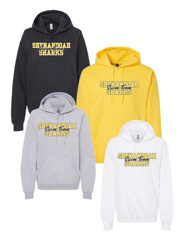 ​Shenandoah Sharks  Team Hoodie Sweatshirt - White, Black, Yellow or Sport Grey - Youth and Adult Sizing - COLLEGIATE Logo