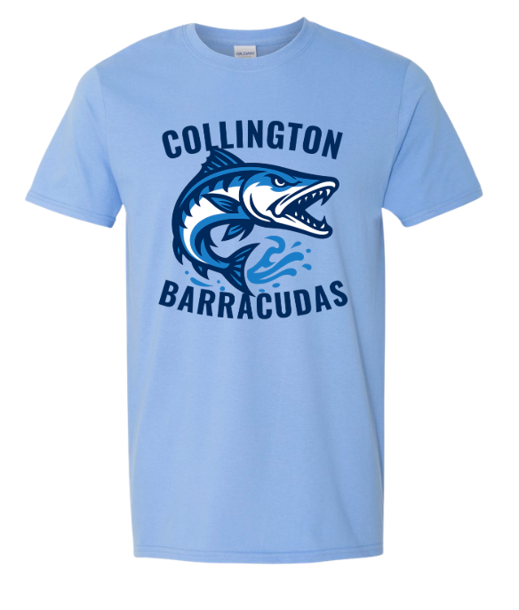 Collington Barracudas TEAM Logo T-Shirt - White, Sport Grey or Carolina Blue - Youth & Adult Sizes