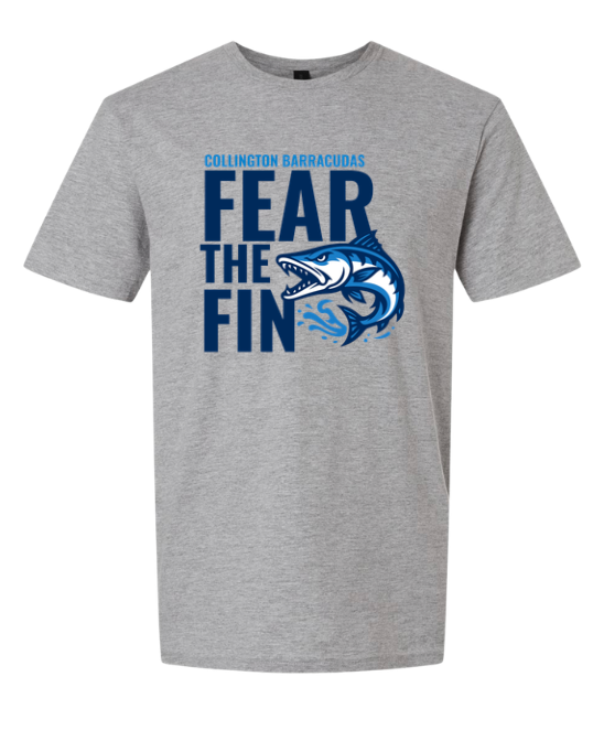 Collington Barracudas FEAT the FIN Logo T-Shirt - White, Sport Grey or Carolina Blue - Youth & Adult Sizes