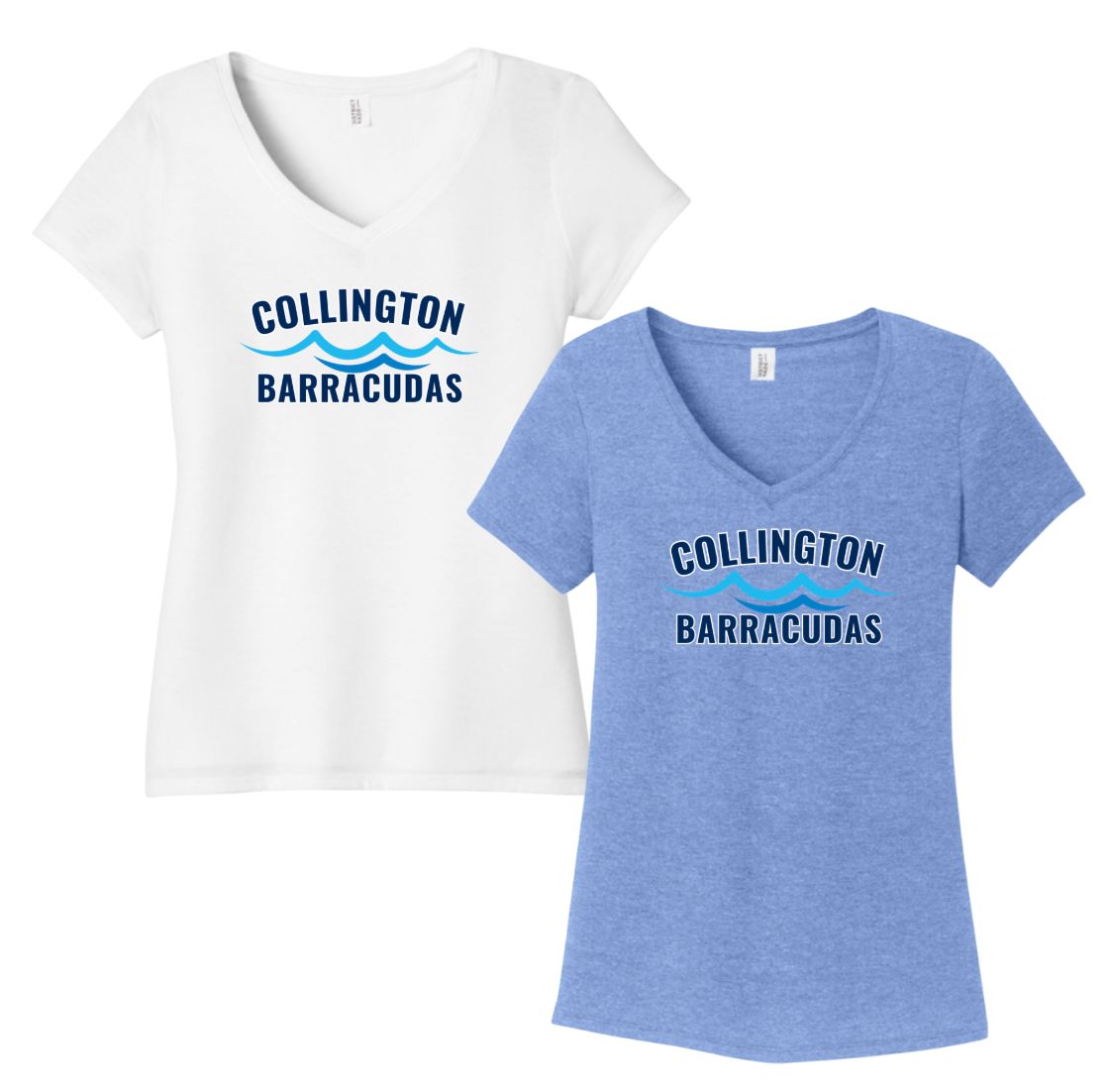 Collington Barracudas Ladies V-Neck Tee - WAVES Logo- White or Maritime Blue - Adult Collington Barracudas Ladies V-Neck Tee - WAVES Logo- White or Maritime Blue - Adult