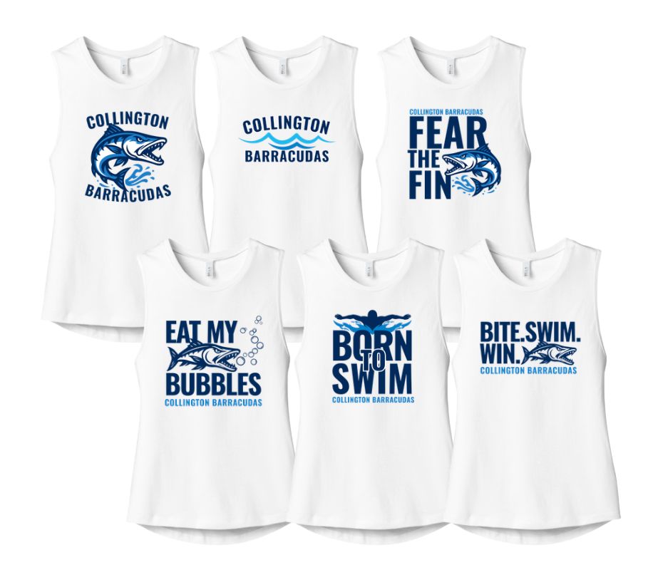 Collington Barracudas Ladies Muscle Tank Top - White - 6 Design Options - Adult