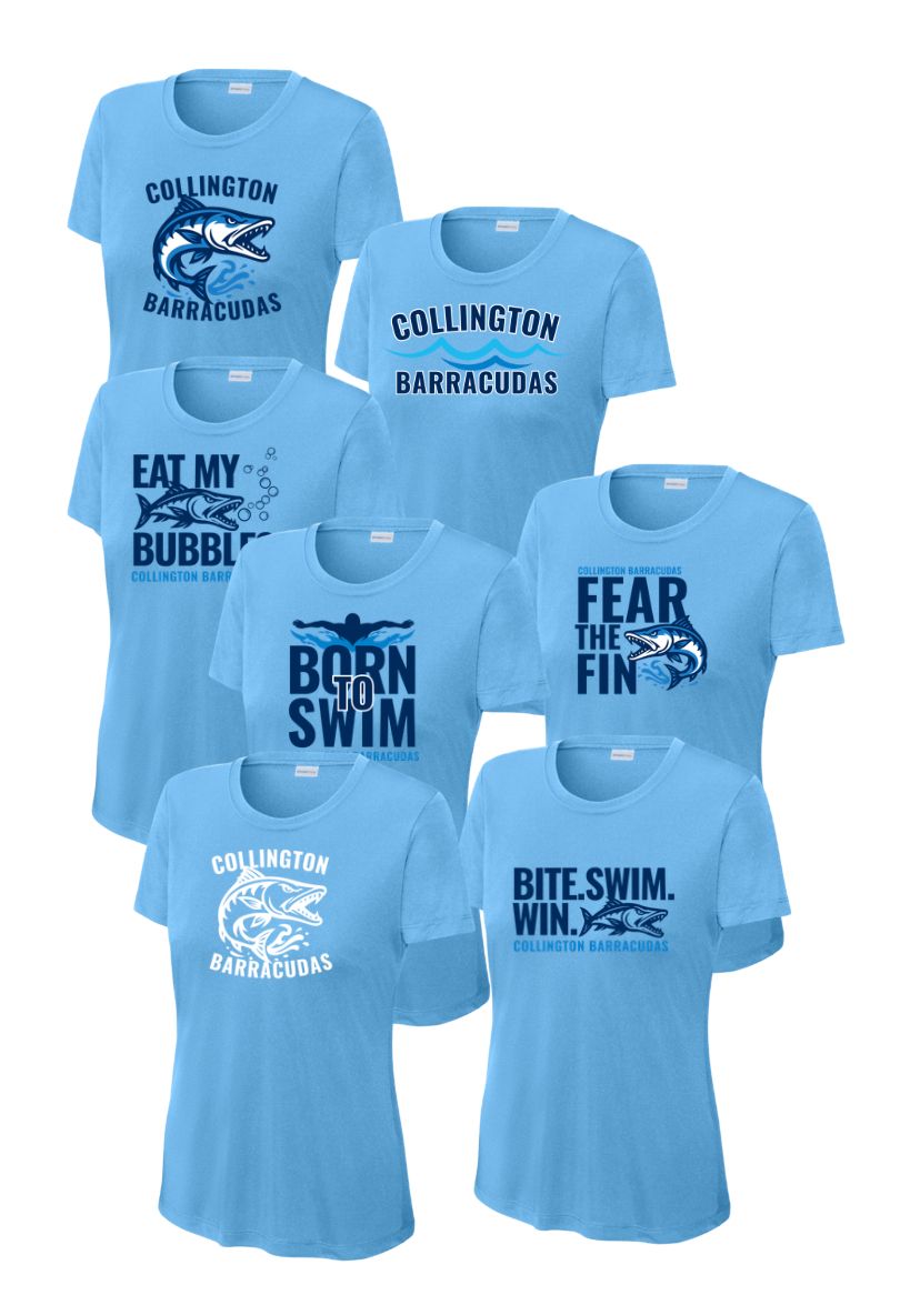 Collington Barracudas LADIES Moisture Wick Tee - Carolina Blue - 7 Design Options - Adult