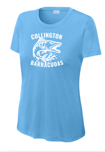 Collington Barracudas LADIES Moisture Wick Tee - Carolina Blue - 7 Design Options - Adult