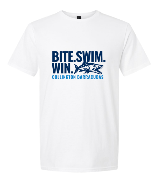 Collington Barracudas BITE SWIM WIN Logo T-Shirt - White, Sport Grey or Carolina Blue - Youth & Adult Sizes