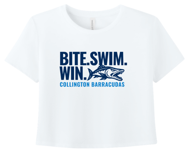 Collington Barracudas Ladies Flowy Cropped Tee - White - 6 Design Options - Adult