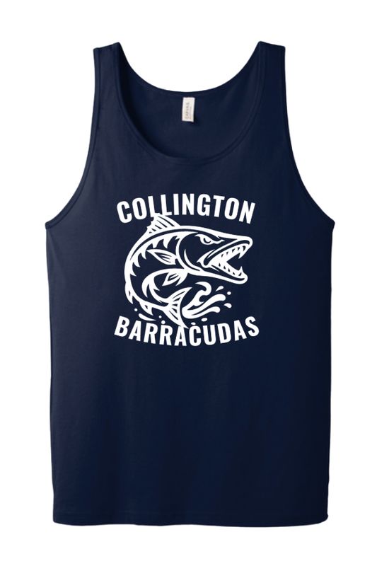 Collington Barracudas Unisex Jersey Tank Top - Navy - TEAM Logo in WHITE - Youth & Adult Sizes Collington Barracudas Unisex Jersey Tank Top - Navy - TEAM Logo in WHITE - Youth & Adult Sizes