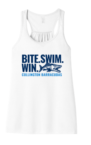 Collington Barracudas Girls & Ladies Flowy Racerback Tank   - White - 6 Design Options - YOUTH & ADULT Sizing