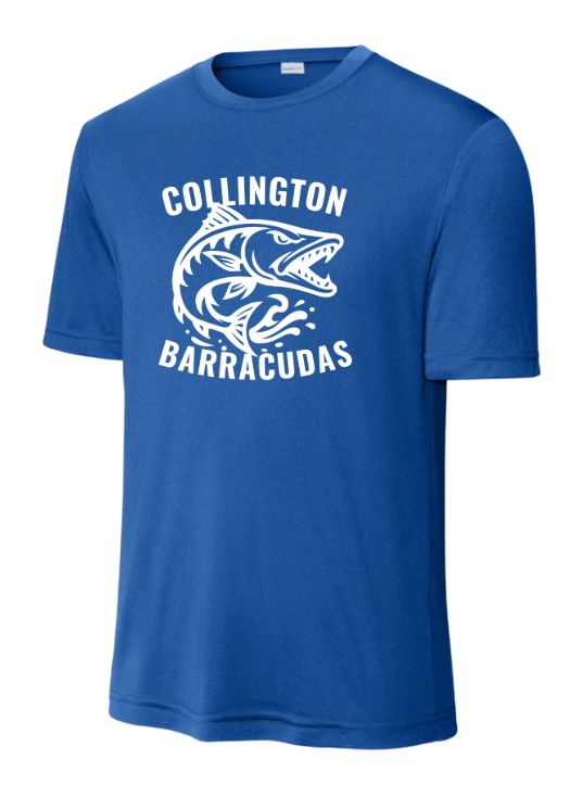 Collington Barracudas MENS Moisture Wick Tee -Royal - TEAM Logo in WHITE - Adult