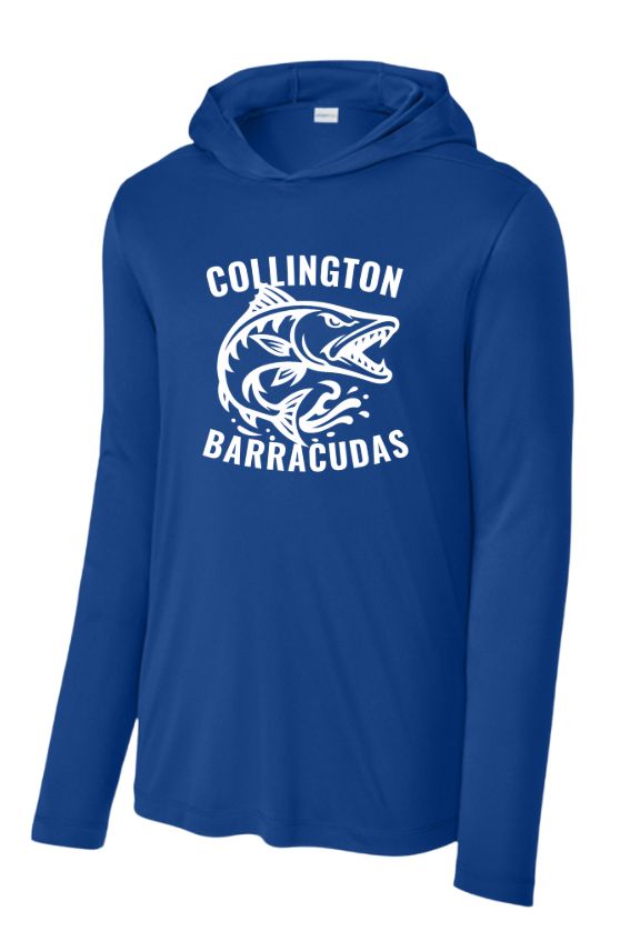 Collington Barracudas UV Pro Long Sleeve Hoodie Tee - Royal - TEAM Logo in WHITE - Adult Collington Barracudas UV Pro Long Sleeve Hoodie Tee - Royal - TEAM Logo in WHITE - Adult