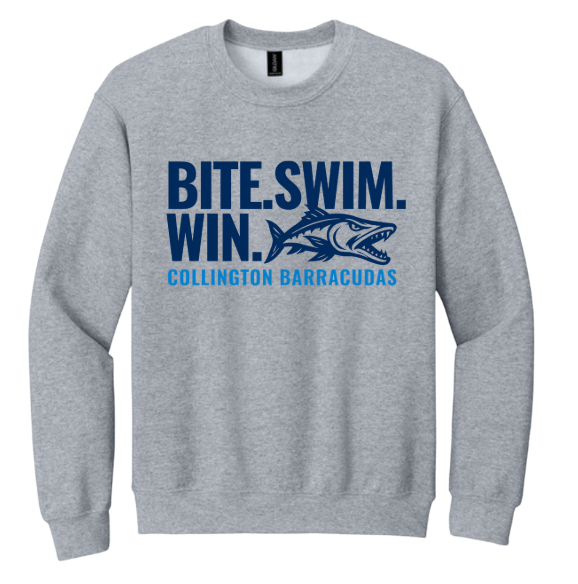 Collington Barracudas Crew Sweatshirt -  Sport Grey - 6 Design Options - Youth & Adult Sizes