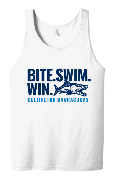 Collington Barracudas Unisex Jersey Tank Top - White - 6 Design Options - Youth & Adult Sizes