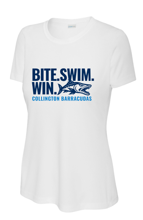 Collington Barracudas LADIES Moisture Wick Tee - White - 6 Design Options - Adult