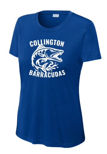 Collington Barracudas LADIES Moisture Wick Tee - Royal - TEAM Logo in WHITE - Adult