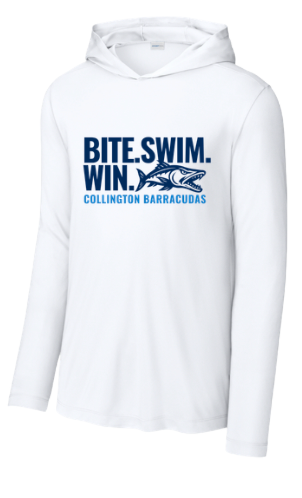 Collington Barracudas  UV Pro Long Sleeve Hoodie Tee - White - 6 Design Options - Adult