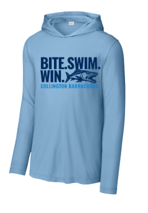 Collington Barracudas  UV Pro Long Sleeve Hoodie Tee - Light Blue - 7 Design Options - Adult