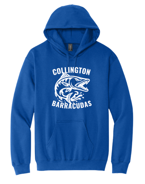 Collington Barracudas Hoodie Sweatshirt - Navy or Royal - TEAM Logo in WHITE - Youth & Adult Sizes