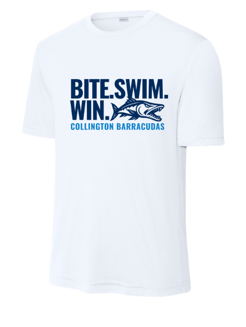 ​Collington Barracudas YOUTH Moisture Wick Tee -White - 6 Design Options - YOUTH