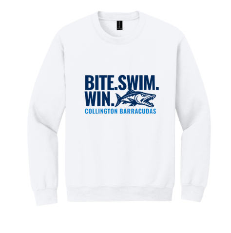 Collington Barracudas Crew Sweatshirt -  White - 6 Design Options - Youth & Adult Sizes